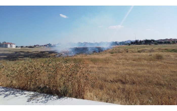 Alaca ilçesinde, Devlet Hastanesi'nin yakınındaki boş bir arazide çıkan örtü yangını, itfaiye ekipleri tarafından söndürüldü (3)