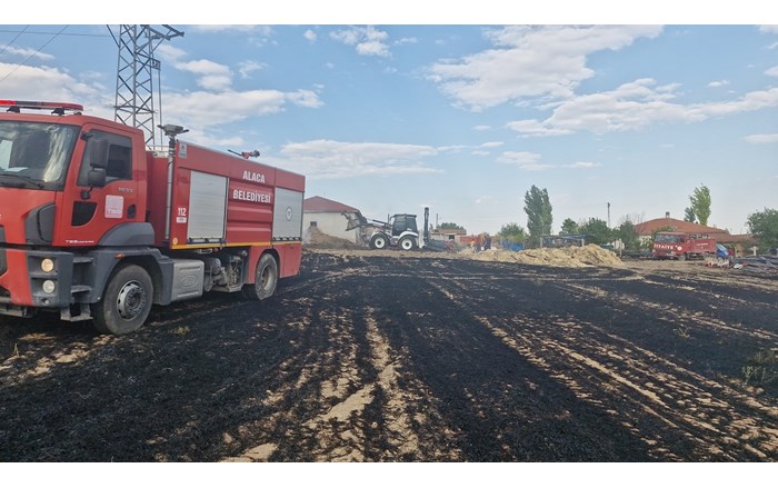 Alaca ilçesinde elektrik direğinden çıkan kıvılcımlar, 3 ayrı noktada yangına sebep oldu (2)