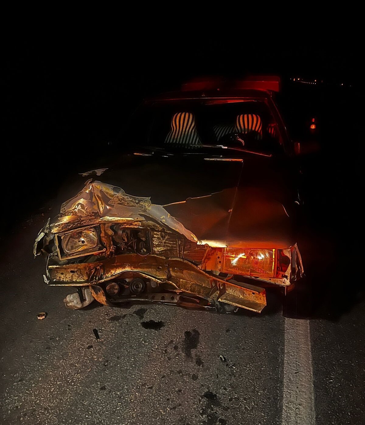 Alaca ilçesinde yola çıkan domuza çarpan otomobil kullanılamaz hale geldi (2)