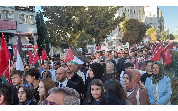 Çorum Valiliği önünde toplanan kalabalık, açtıkları pankartlarla, sloganlar eşliğinde Hürriyet Meydanı'na kadar yürüdü. (1)