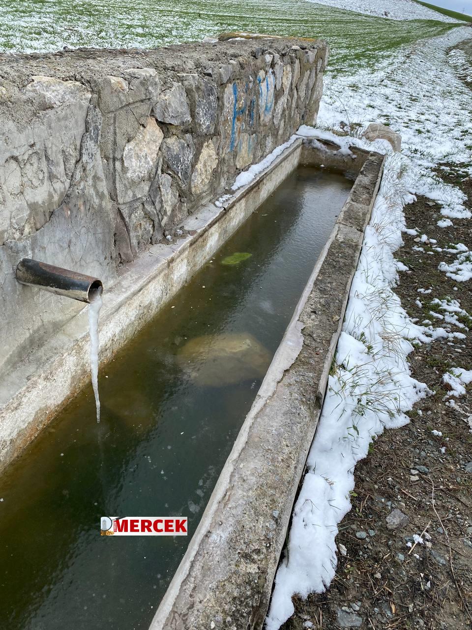 Çorum'da Tevfikiye köyünde bulunan çeşme aşırı soğuktan dolayı dondu (1)