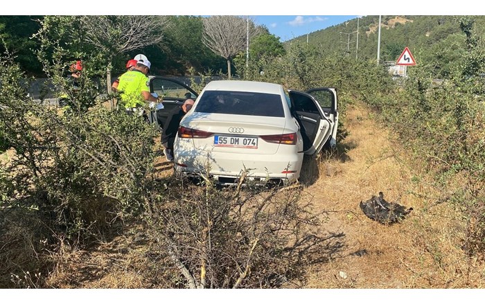 Otomobilin yol kenarındaki bordür taşlarına çarpması neticesinde meydana gelen kazada 2 kişi yaralandı (5)