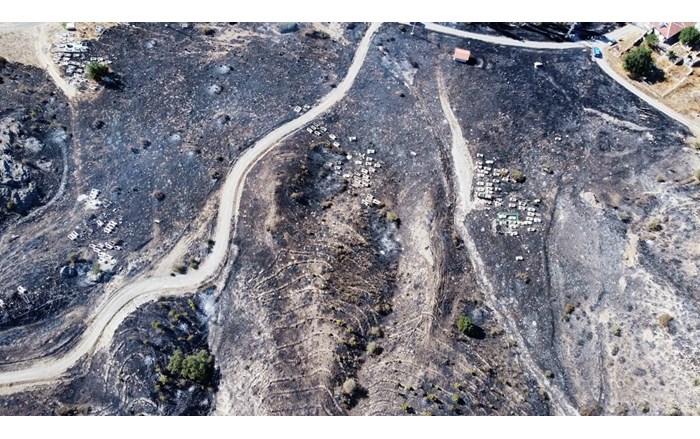 Rüzgarın da etkisiyle hızla büyüyen yangın, önce köy mezarlığına, ardından da ormanlık alana sıçradı (2)