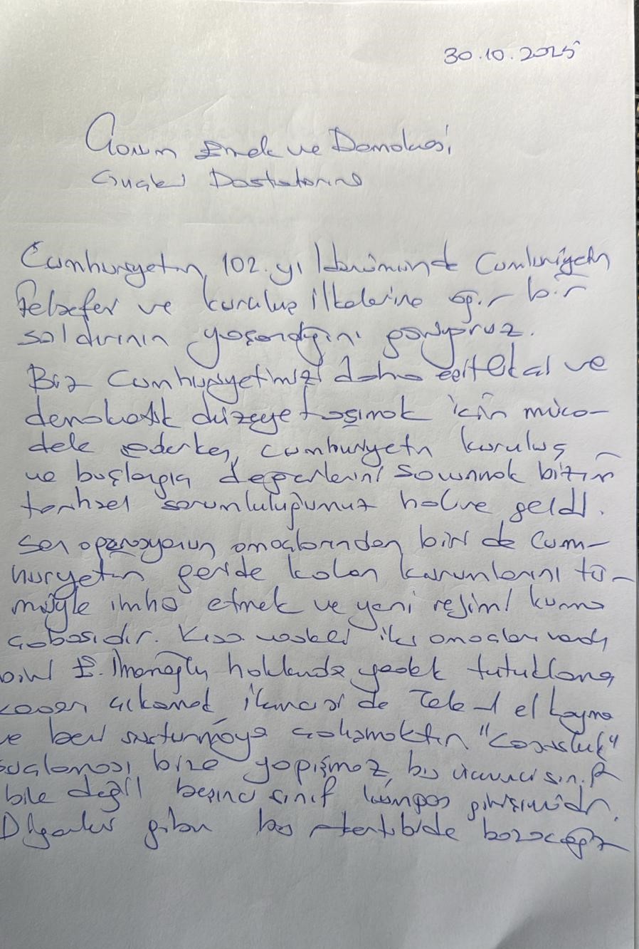 Silivri Cezaevinde bulunan Merdan Yanardağ, Çorumlulara mektup gönderdi (2)