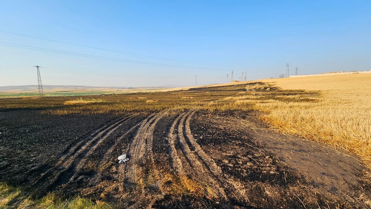 Ünalan köyü mezarlığı mevkiindeki buğday ekili tarlada, henüz belirlenemeyen nedenle alevler yükselmeye başladı