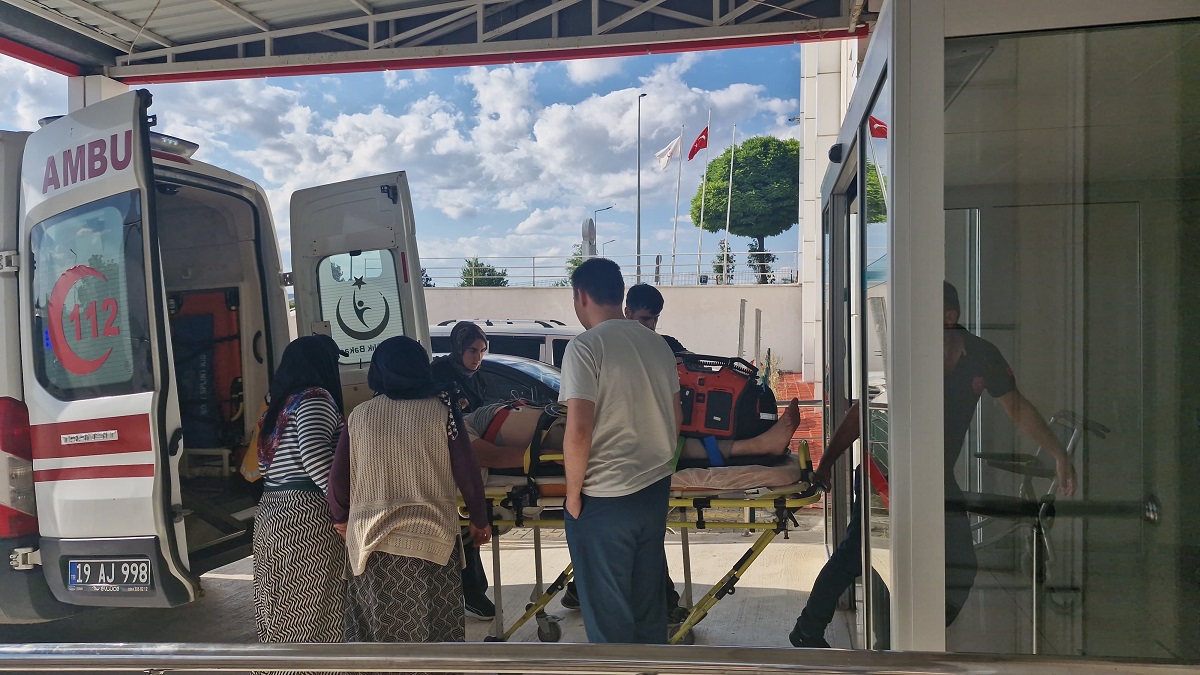 Yaralı sürücü, sağlık ekiplerinin olay yerindeki ilk müdahalesinin ardından Alaca Devlet Hastanesine kaldırıldı (2)