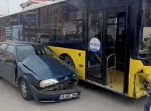 Otomobil ile belediye otobüsü çarpıştı: 2 yaralı