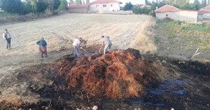 Tarlada çıkan yangında 300 adet balya kül oldu