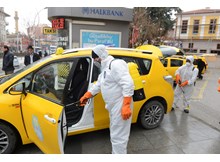 Ticari taksiler ve duraklar dezenfekte edildi