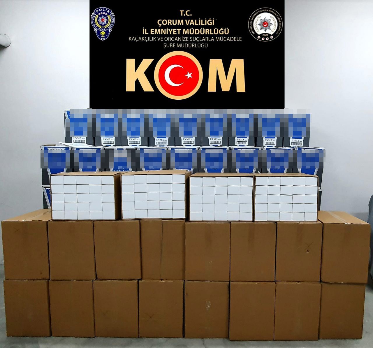ÇORUM'DA 1 MİLYON 30 BİN KAÇAK MAKARON ELE GEÇİRİLDİ